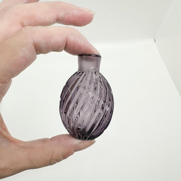 vintage Other - Vintage Perfume Bottle Vase Purple Glass Oval Faceted Miniature Witchy Halloween